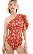 Free People Intimately Free People One Shoulder Floral Red Orange Bodysuit Sz S