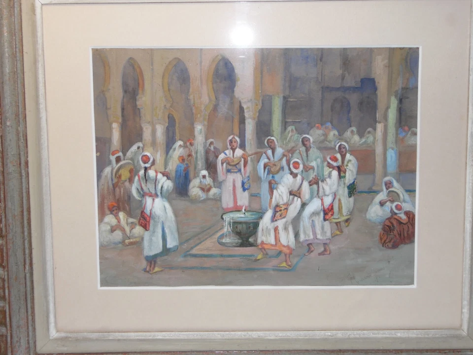 RICHARD-HENNECART Francine (1881-1979) Ecole Orientaliste : Gouache "Danseuses". - Photo 3/4