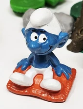 Vintage Bully Smurfs Smurf on Magic Carpet 1975 Peyo PVC Figure W. Germany  Toy