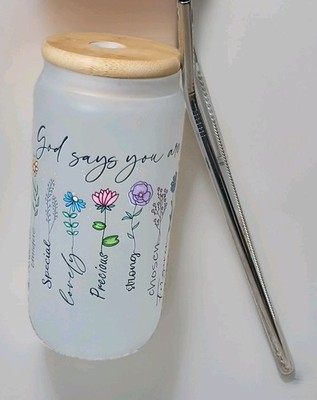White Frosted Round Travel Cup W Religious Affirmations God Says You Are... Vase