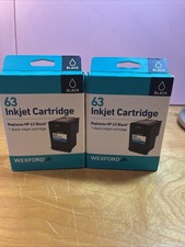 NEW WEXFORD 63 Inkjet Cartridge Black Replaces HP 63 OEM F6U62AN Lot Of 2