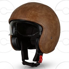 CRUIZER Casco Vintage Marrone in pelle con visiera trasparente a scomparsa