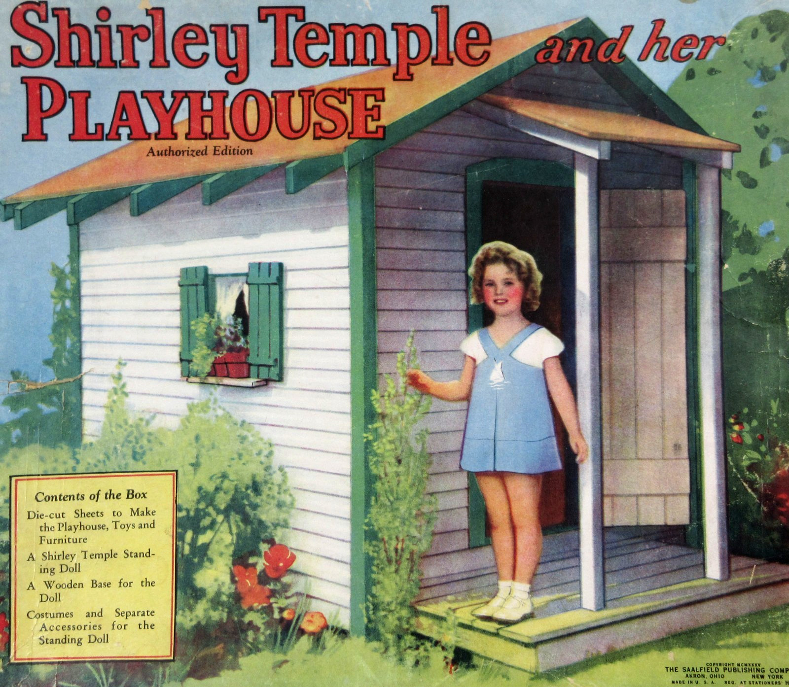 Vintage Shirley Temple Paper Doll House Playset Die Cut Clothes Saalfield 1935