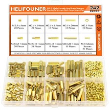 242 Pieces M2.5 Male Female Hex Brass Spacers Standoffs Screws Nuts Assortment K