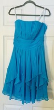 Davids Bridal Sz 8 Strapless Chiffon Dress Ruffle Party Cocktail Pool Blue