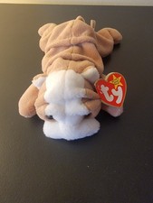 Ty Beanie Baby Wrinkles the Dog 1996 Plush with Tag Brown White Bulldog