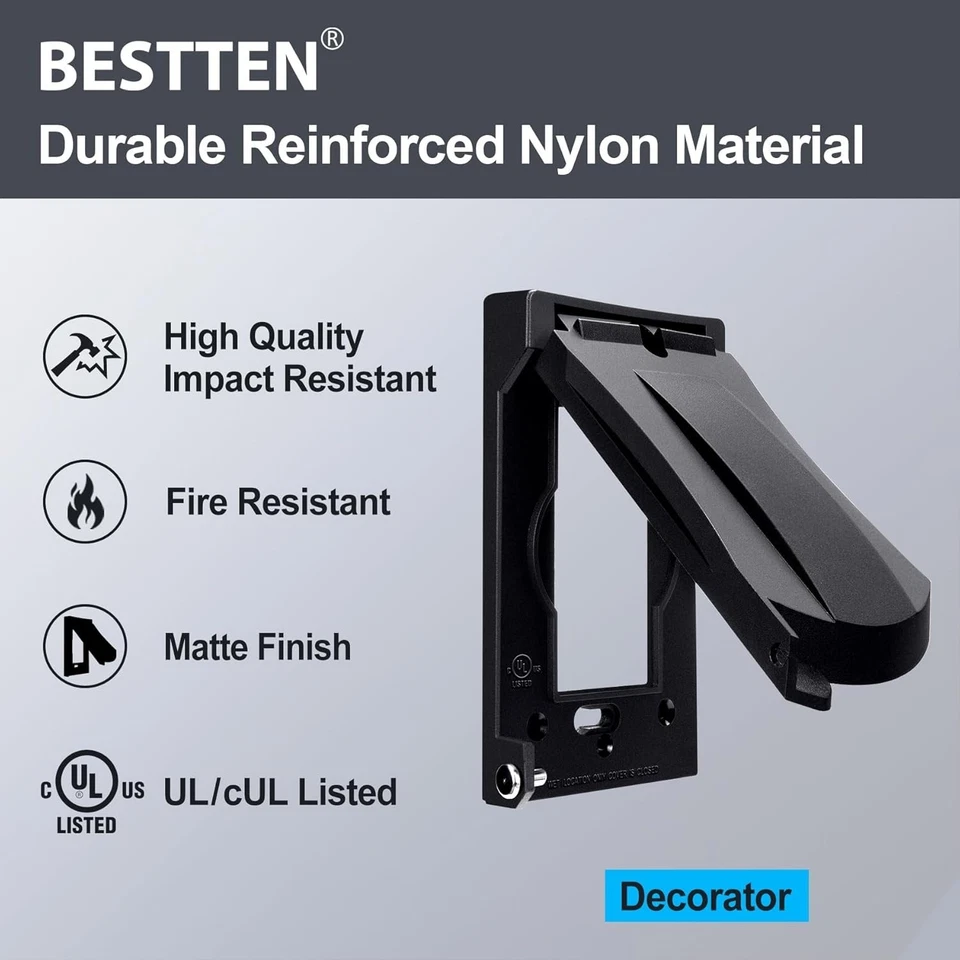 Cubierta de toma de corriente exterior de cierre automático, paquete de 10, compatible con GFCI - fácil instalación Foto 4 de 4