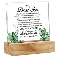VAHATAN Decorative Signage, My Dear Son Acrylic Sign with Wood Stand, 4x4 son