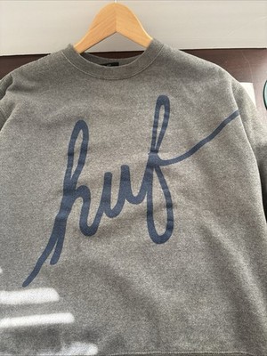 HUF Worldwide Made In USA Script, Logo Crewneck Long Sleeve Sweatshirt Classic