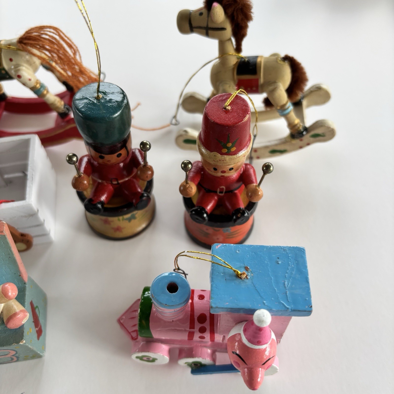 Vintage Russ Berrie & Co Wooden Christmas Ornament Lot 9 Pieces