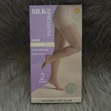 Silk Impressions Sheer Shimmer Tights Womens Size Large Soft Silver High Waist