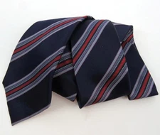 Mark Spencer Neck Tie Navy Blue Red Gray Stripe Mix 100% Silk