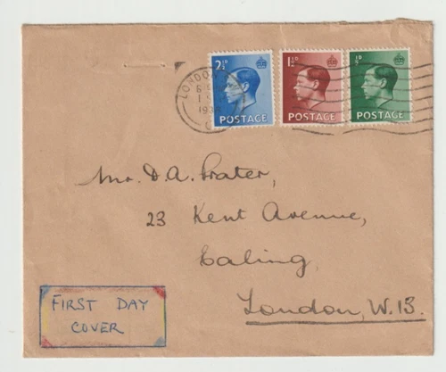 1/9/1936 UK GB FDC - KEVIII: 1/2d, 1 1/2d, 2 1/2d - London SW1 Slogan Postmark