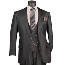 BIG  TALL Men's Black Sharkskin 3 Piece Regular Fit Suit w/ Flex Waist NEW