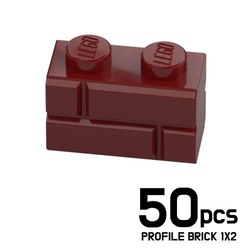 Lego Menge 50 modifizierte Steine Mauerwerk Profil 1x2 dunkelrot 6093908 98283