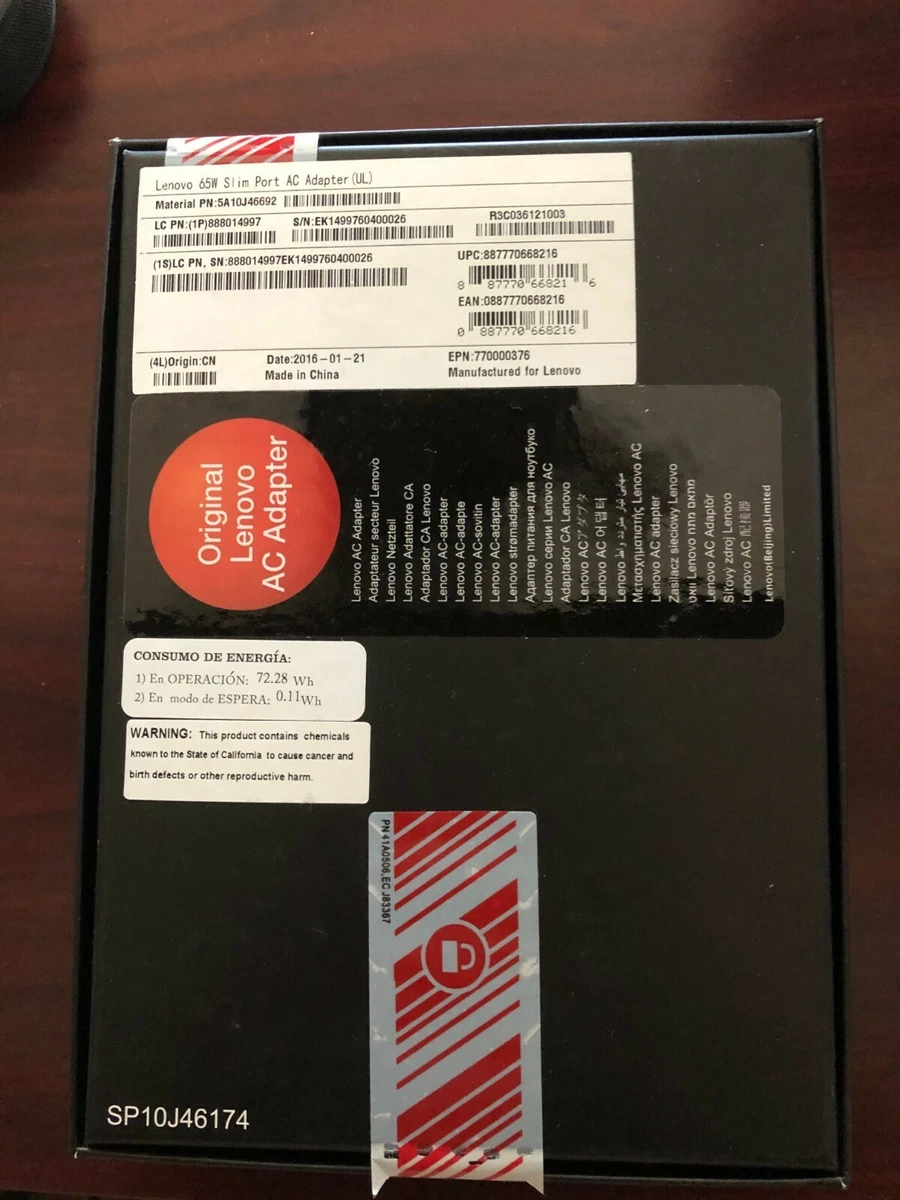 OEM Brand New Sealed Lenovo 65W Slim Port AC Adapter, PN