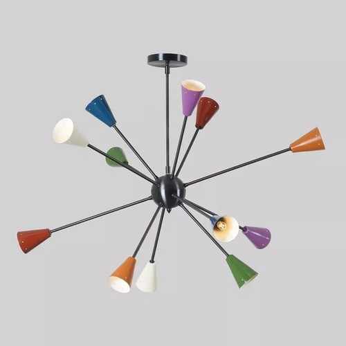 12 Arm Multi Colors Shade Brass Sputnik Chandelier Light Fixture Mid Century - Picture 3 of 11