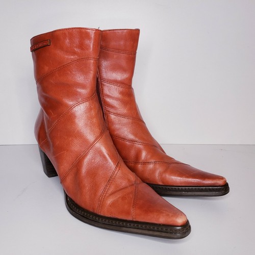 Leather Biker Boots Orange 