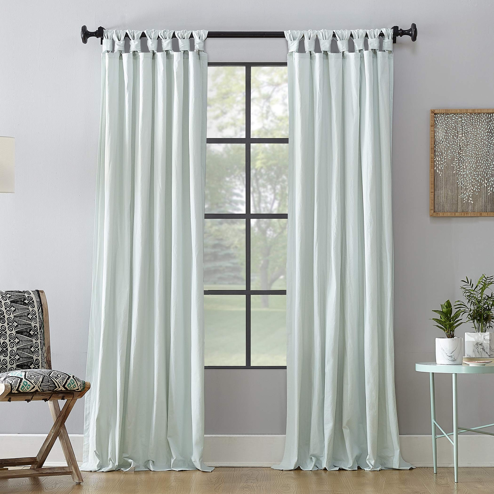 Archaeo Washed Cotton Twist Tab Curtain 52x95 Inches in Seafoam Green