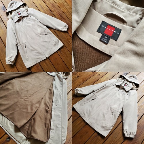 Gallery size M beige khaki faux suede zip jacket w/ hood & lining - Picture 5 of 7