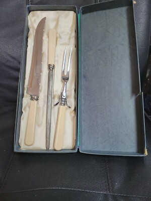 Bernard 101 Sheffield Stainless Steel Carving Knife, Fork, Sharpener Set of 3