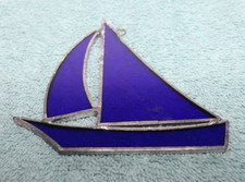 Stained Glass Sailboat Cobalt Blue Hanging Suncatcher Window Art