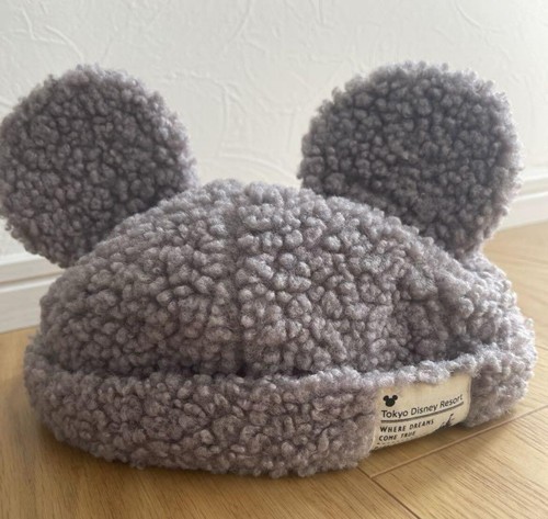 Japan Tokyo Disney Resort Ears Mickey limited Fluffy Winter Cap Hat Gray 58cm JP - Picture 2 of 6
