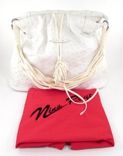 Nina Raye Genuine Ostrich Skin Leather Handbag White Tote Shoulder Bag