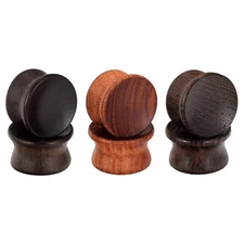 Pair Natural Ebony Wood Ear Plugs Tunnels Gauges Concave Surface Ear Expander