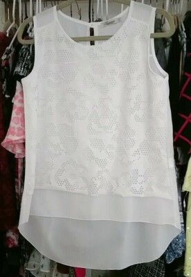 Francesca Made in Italy Size S White High Low Layered Stretch To  Blouse