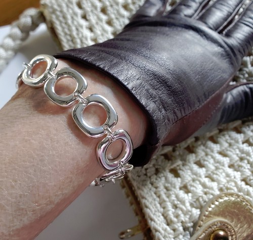 New Silver 925 chain link bracelet toggle closure