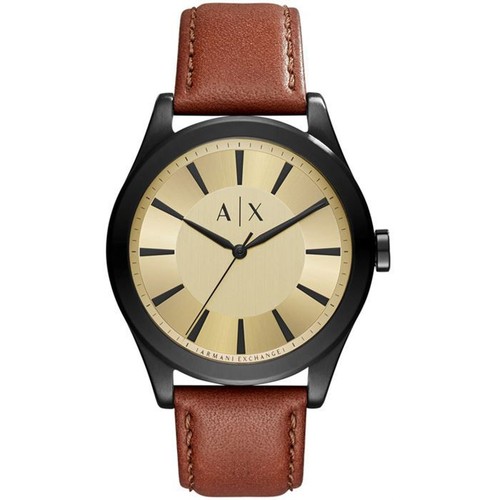 new armani exchange nico gold tone dial mens leather watch