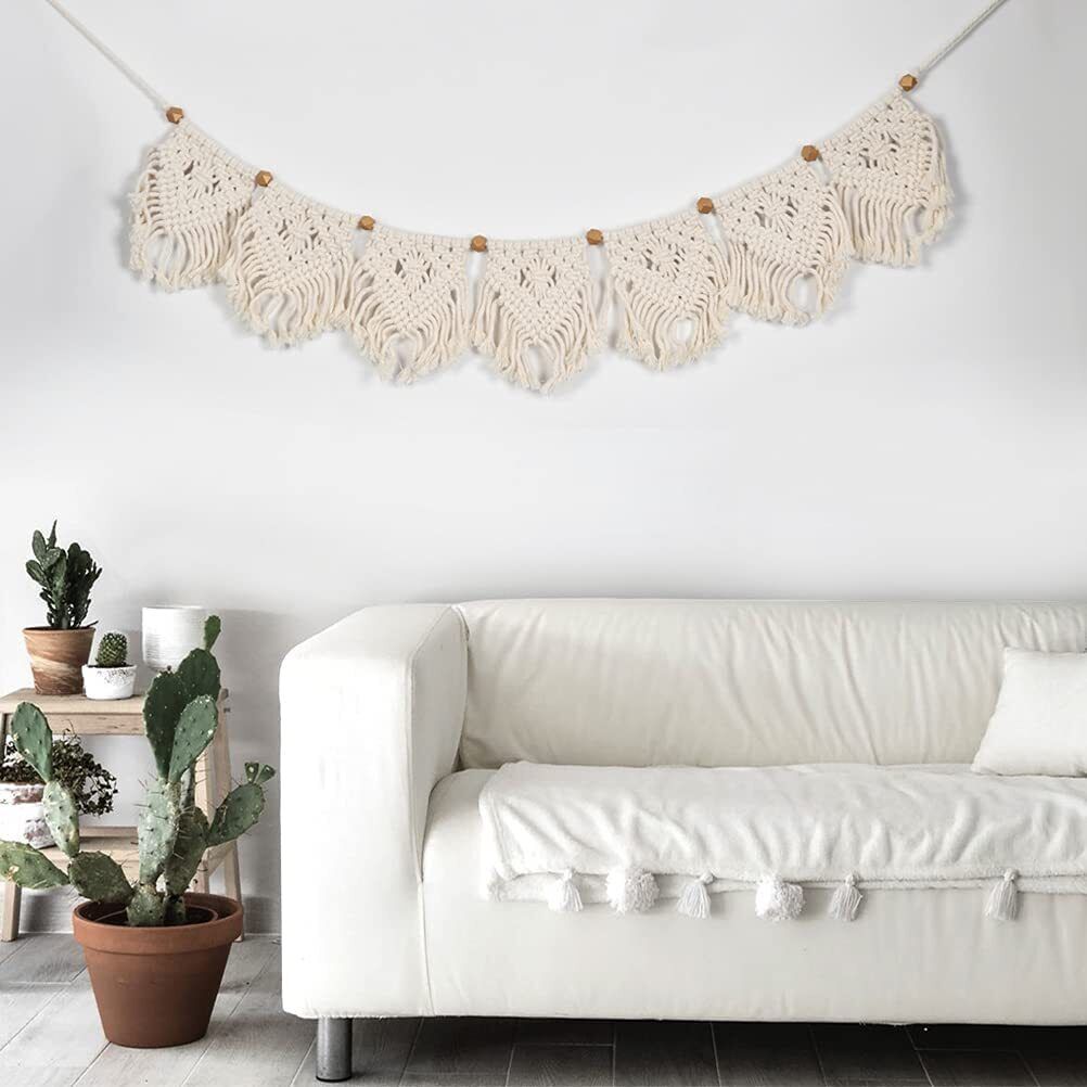 boho garland tapiz colgante de pared flecos guirnalda banner algodón tejido
