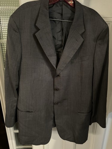 MENS Armani Collezioni BLAZER SIZE 46 R 100% WOOL DARK GRAY STRIPED - Picture 3 of 13
