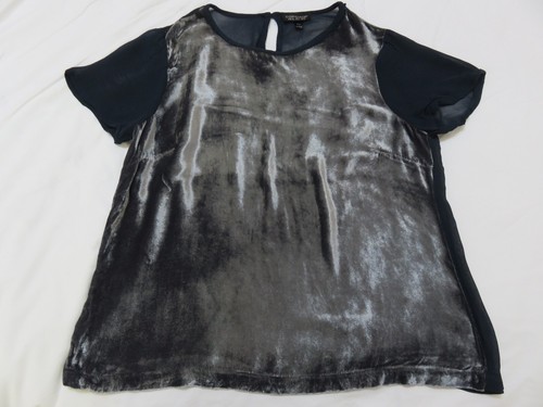 TOP SHOP BLUE MIX SOFT SILK VELVET & CONTRAST SHEER CHIFFON BACK TOP UK 8 - 10 - Picture 2 of 12