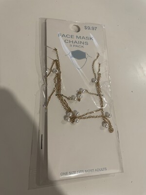 NIP Face Mask Chains 3 Pack Pearl and Gold Tones Clips To Facial Covering New 