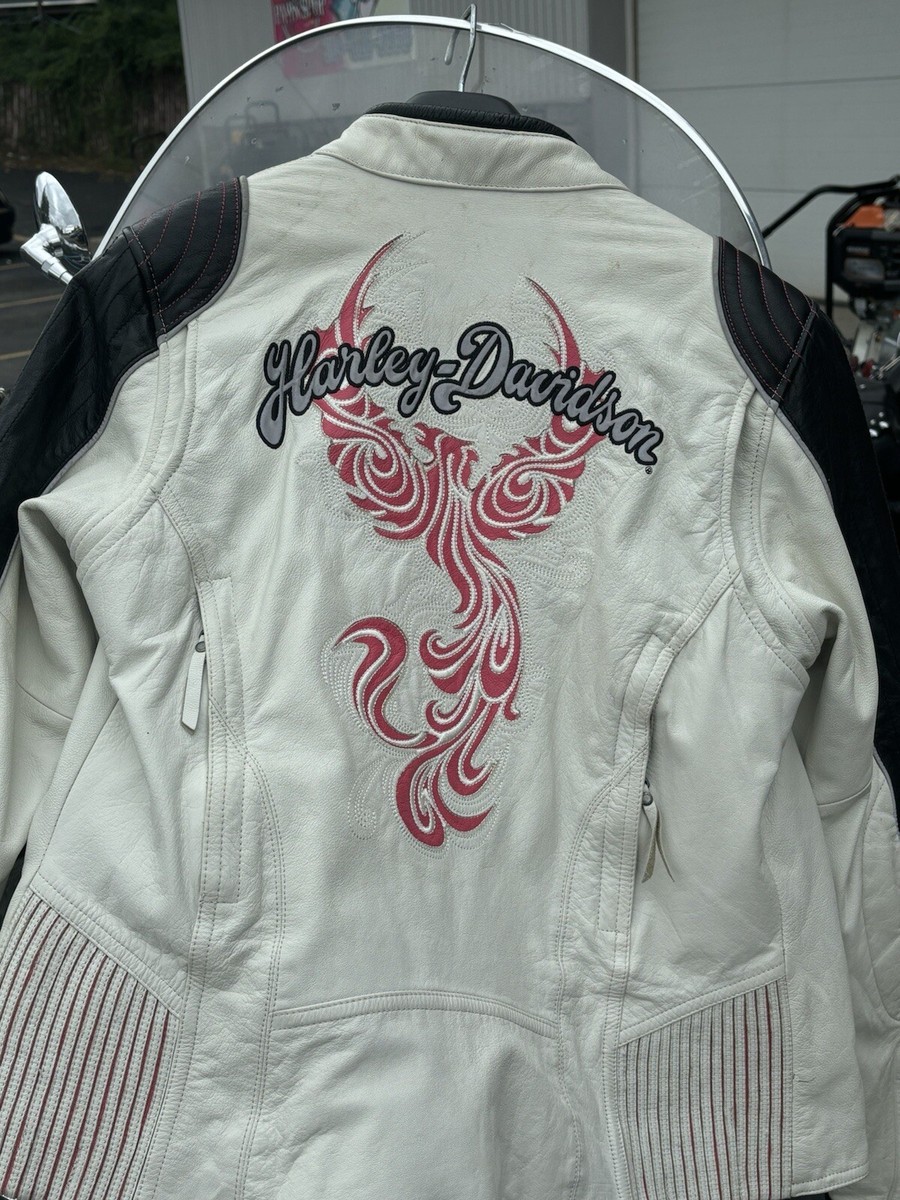 ジャケット・アウター Harley Davidson White Leather Jacket Women's Size L Harley Davidson 120th Anniversary Cafe Racer