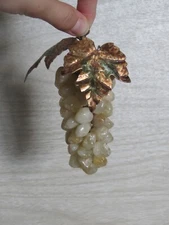 VTG Agate Mixed Stone Grapes Cluster Metal Leaves Decor  Mid Century 4.5" Long