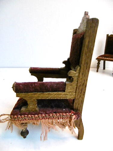 BEAUTIFUL ANTIQUE 4 PIECE BURGUNDY VELVET DOLLHOUSE FURNITURE - 19th century - Picture 9 of 17