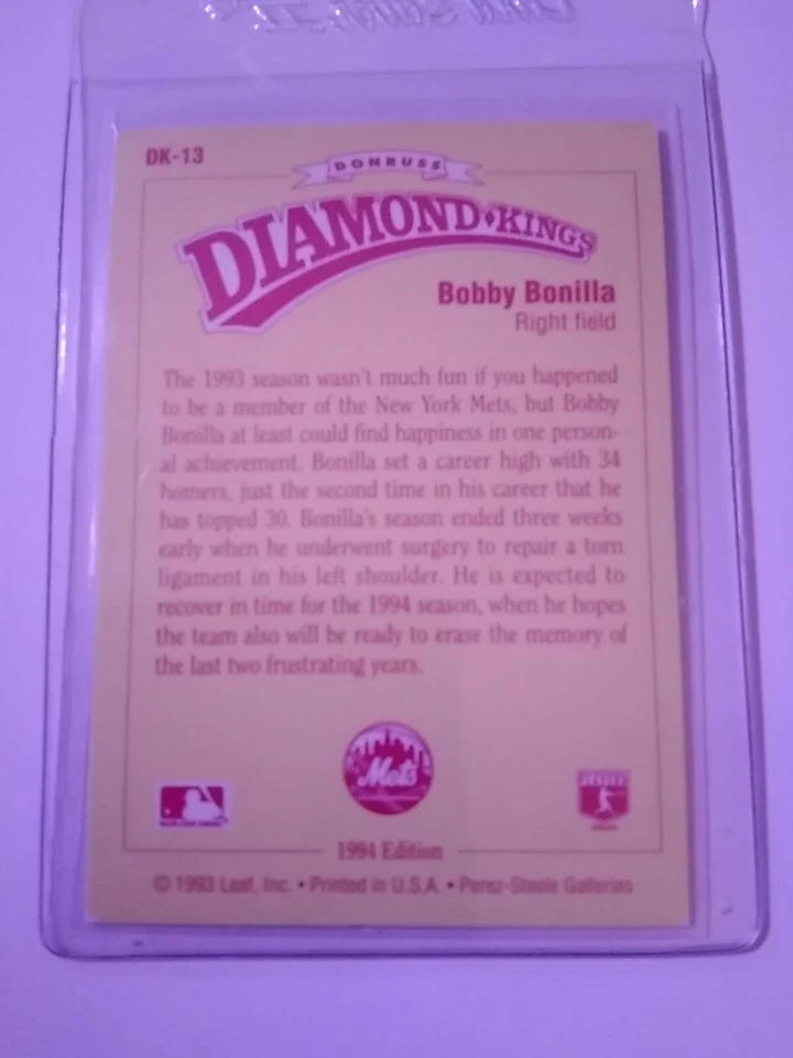 1994 Donruss - Diamond Kings #DK-13 Bobby Bonilla - Image 2 of 2