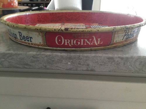 VINTAGE ORIGINAL PABST BLUE RIBBON BEER METAL 13" SERVING TRAY 1960s WAITER - Picture 4 of 4