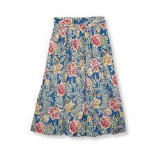 Vintage Blue Multicolor Tropical Floral Print Summer Flared A line Skirt Size L