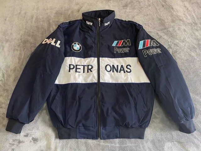 Adult F1 Vintage Racing Jacket BMW Jacket Navy White Ebroidered Cotton Padded Adult F1 Vintage Racing Jacket BMW Jacket Navy White Ebroidered Cotton Padded