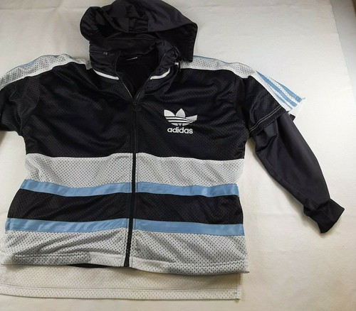 Adidas Mens Vintage Basketball Zip Hoodie Jersey Size Large Blue Black F180 D6 - Picture 4 of 13