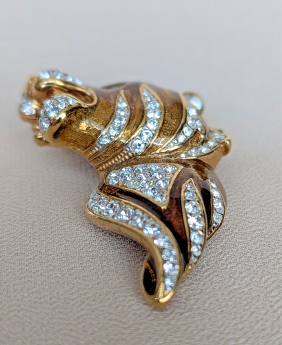 Broche cabeza de tigre vintage firmado por Attwood & Sawyer de cristal de Swarovski y esmalte - Imagen 5 de 9