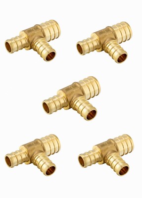 5 PIECES EFIELD 1''x3/4''x3/4'' PEX REDUCING TEE BRASS CRIMP FITTINGS NO LEAD