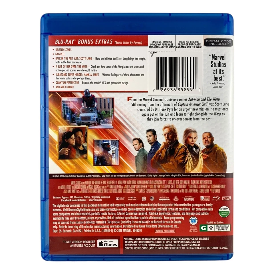 Ant-Man and The Wasp (Blu-ray, 2018) Paul Rudd Marvel Superhero NO DIGITAL CODE - Image 3 of 4