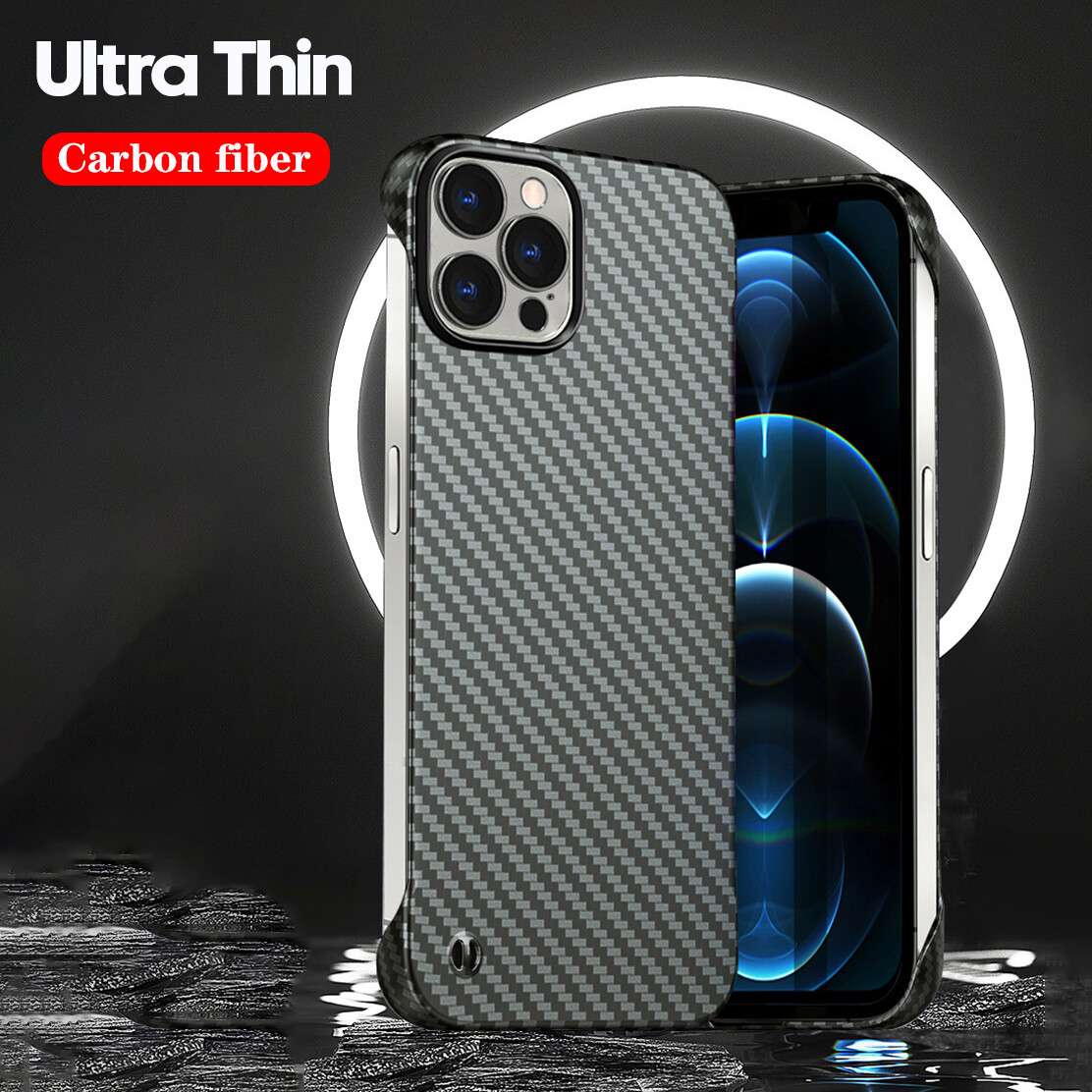 Ultra Thin Frameless Carbon Fiber Skin PC Case Cover For iPhone 13