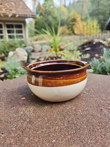 Vasos de sopa de gres de EE. UU. de los años 50 cebolla francesa, chile, reemplazo de olla de frijoles - Imagen 3 de 9