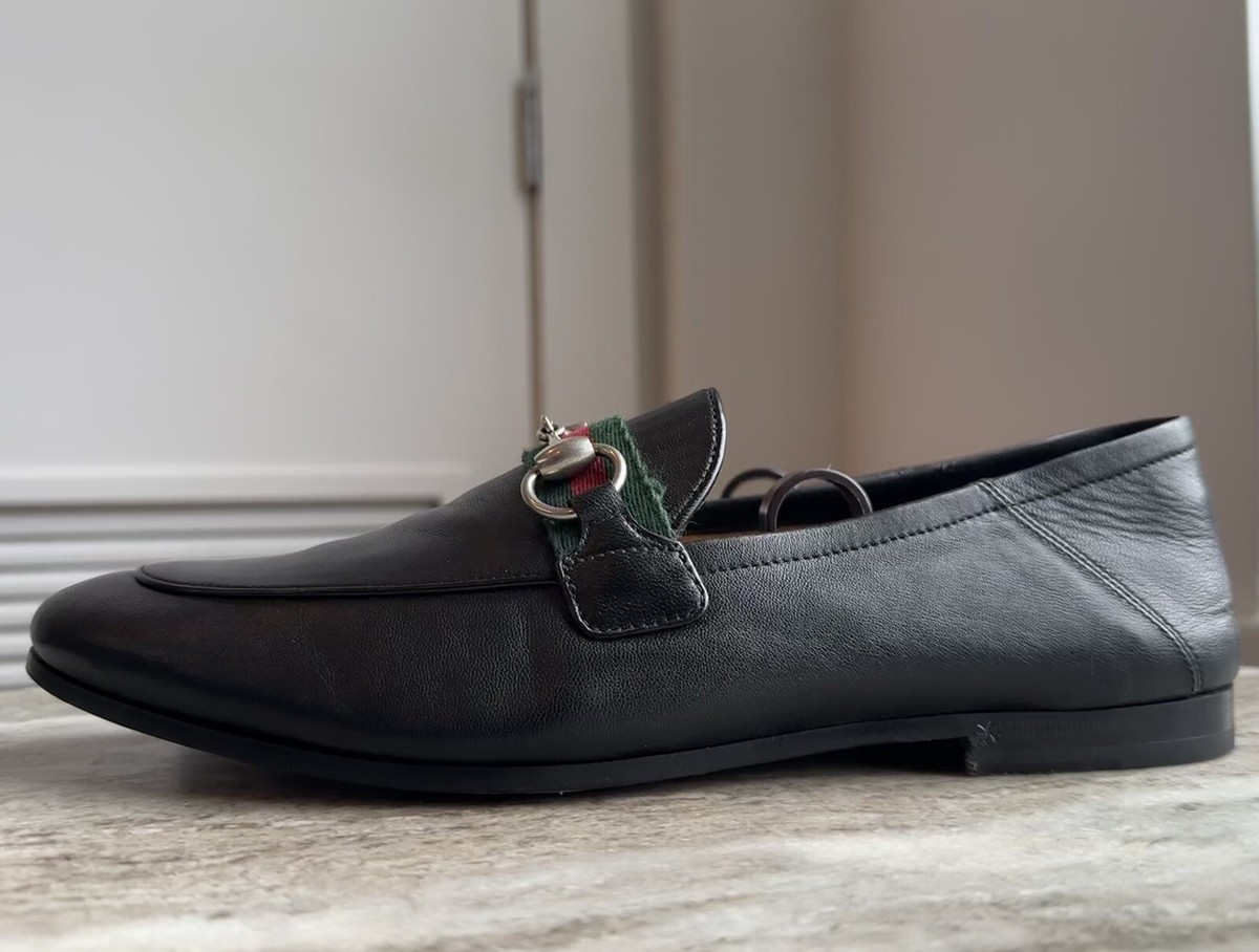 GUCCI BRIXTON Black Leather Web Horsebit Loafers US 12.5 Gucci 12 Jordaan $1000 An honest review of Gucci Brixton loafers - Cheryl Shops main image 3